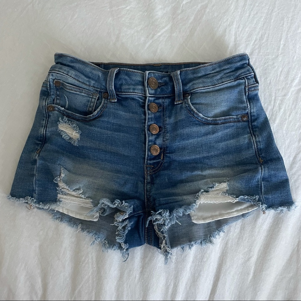 AE Mid Rise Button Up Shorts